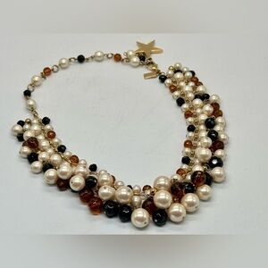 Kate Spade Faux Pearl Bob Necklace Gold Tone Brown Amber Cluster Statement